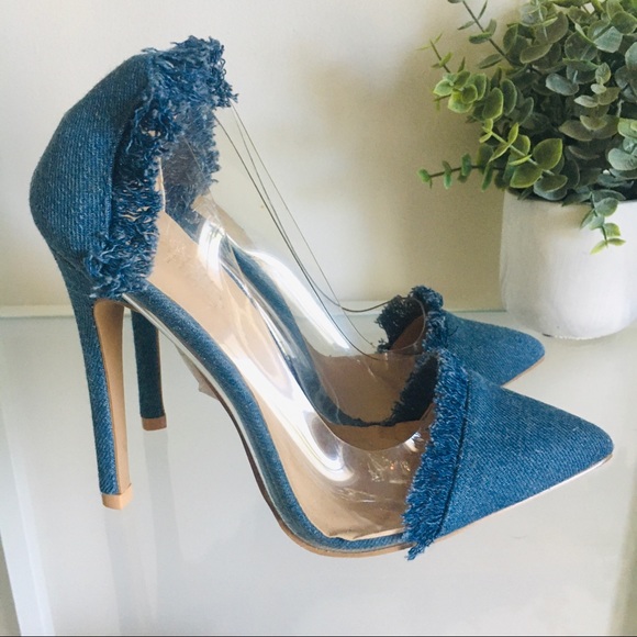 Clear Heels w/ a Touch of Distressed Denim - Picture 2 of 4
